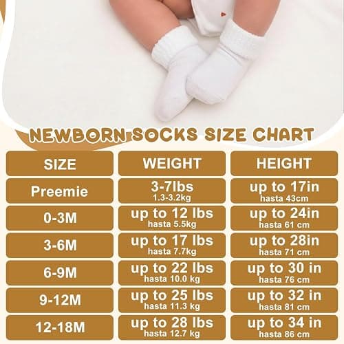 Twistover 10 Pairs Preemie Baby Terry Cotton Turn Cuff Socks for Newborn Girls Boys - Nicu thumbnail 2