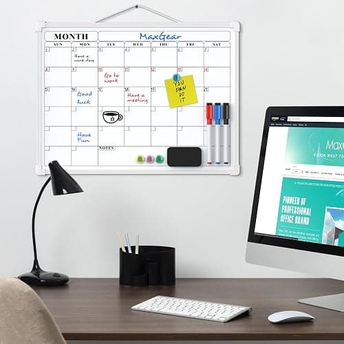MaxGear Monthly Calendar Dry Erase Board for Wall, 16"x12" Small Hanging Double-Sided White Board, Portable Whiteboard for Planning, Drawing, Memo, to Do List, School, Home, Kitchen, Office thumbnail 2