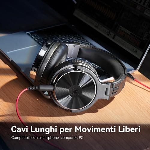 OneOdio Pro 10 Cuffie Over Ear, Cuffie Cablate con Shareporte Microfono, Jack 3,5 mm e 6,35 mm, Cuffie perRegistrazione, Mixaggio, Monitoraggio in Studio, DJ, Chitarra,Podcast, Cellulare, PC thumbnail 3