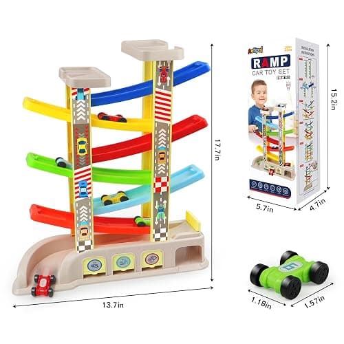 Montessori Toys for 2 3 Year Old Boys Toddlers, Car Ramp Toys with 6 Cars & Race Tracks, Garages and Parking Lots, Ramp Racer Toy Gift for Boys Girls Age 18 Months and Up, Multicolor thumbnail 2