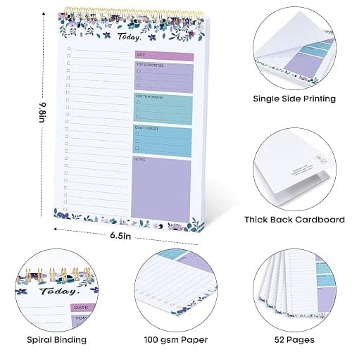 Taja To Do List Notepad, Undated Daily Planner for Work and Goal Setting | VioletBloom, 52 Sheets, 9.8" x 6.5" , for Office, Home and school, Daily Task Planning, Notes and Everyday Organization thumbnail 2
