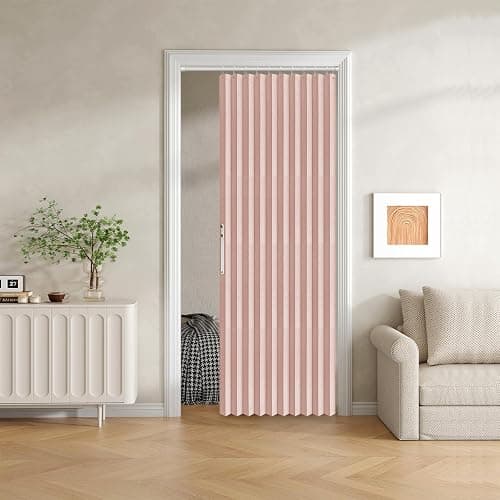 Jilron 100% Blackout Fabric Folding Door Curtain with Magnetic Closure - Accordion Style for Sliding Doors, Closets,Wardrobe and Temporary Door Solutions Doorway Curtains（W42 x L78, Pink，1 Panel） - Image 1