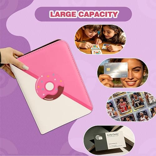 MonBel 4 Pocket Trading Card Binder - Holds 400 Cards with 50 Removable Sleeves, Premium PU Card Album for TCG, MTG, Sports Cards, Pink thumbnail 6