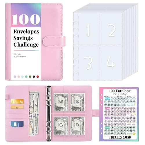 Sooez 100 Envelopes Money Saving Challenge, Savings Challenges Book with Envelopes, Flexible Saving $5050, $2600, $300, Savings Binder with 100 Pocket Pre-Number & Reusable Laminated Tracker thumbnail 9