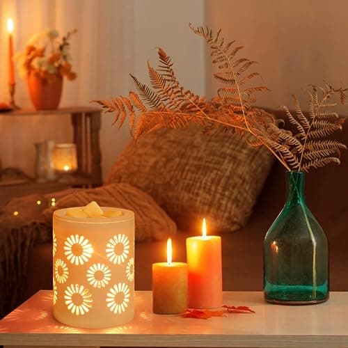 SALKING Ceramic Wax Melt Warmer, Electric Wax Warmer for Scented Wax, Candle Warmer Oil Burner with Edison Bulbs, Sunflower Fragrance Warmer Wax Cubes for Home, Bedroom, Birthday Gifts for Women thumbnail 4