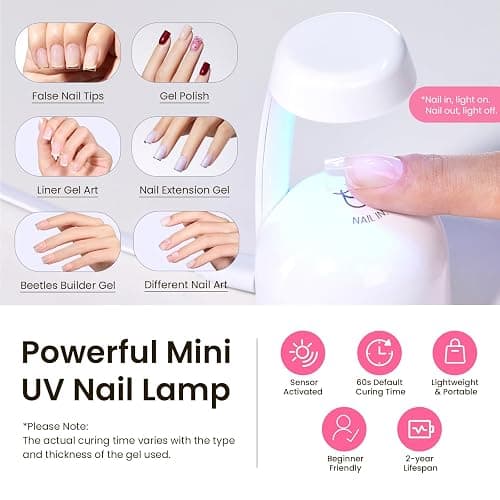 Beetles Tipex Gel Nail Kit Extra Short Square: 16 Sizes Instant Apex Nail Tips, 224 Pcs Pre-Building False Nail Tips with Tipex Nail Glue, Mini Nail Lamp-Thick Acrylic Nail Set thumbnail 4