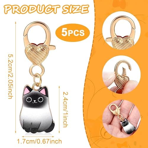 Abeillo 5Pcs Cute Cat Key Chain Kawaii Cat Charms Strap Women Girls Small Metal Keychain for Backpack, Wallet, Keychain Pendant thumbnail 2