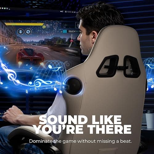 GTPLAYER Gaming Chair for Adults, Ergonomic Computer Game Chairs with Speakers, Footrest & Linkage Armrest, Reclining High Back Silla Gamer for Home Office, Ace Pro, Off-White thumbnail 3
