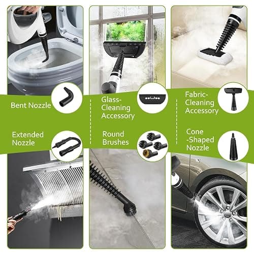 Pressurized Handheld Multi-Surface Natural Steam Cleaner with 12 pcs Accessories, Multi-Purpose Steamer for Home Use, Steamer for Cleaning Floor, Upholstery, Grout and Car (Grey) thumbnail 5