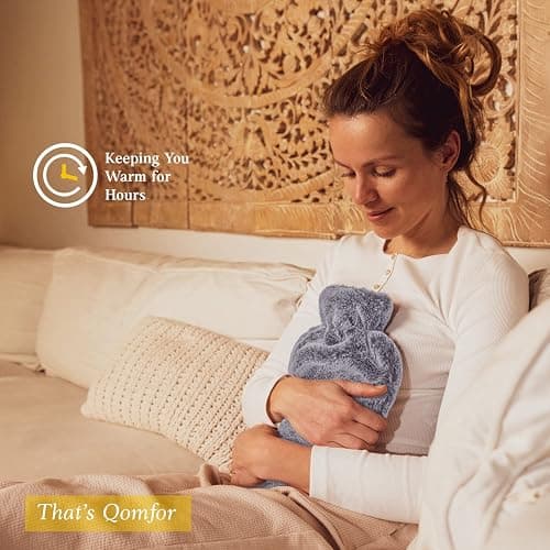Bouillotte avec Housse en Peluche - Housse en Peluche Moelleuse et Douce - Grande Capacité 1,8 L - Bouillotte Eau Chaude pour Soulagement de la Douleur & Nuits Chaudes Cosy - Gris Clair thumbnail 5
