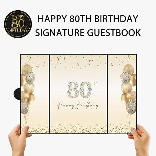 DARUNAXY Black Gold Happy 80th Birthday Alternative Signature Guest Book | 80th Birthday Party Decorations for Men Women Cheers to 80 Years Old Gifts 80 Birthday Signing Card Board Party Supplies thumbnail 4