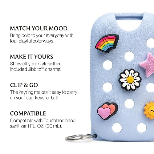 Touchland x Crocs Limited Edition Mist Case 1 Fl. OZ., Stylish Hand Sanitizer Spray Accessory, with 5 Jibbitz Charms and Keyring, Cloudwave Blue Color thumbnail 7