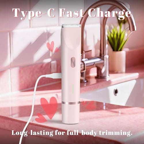 Fanovae Bikini Trimmer for Women – Gentle Electric Razor for Sensitive Areas, Waterproof USB-C Rechargeable Shaver for Body & Face, Stocking Stuffers Holiday Gift Petal Pink thumbnail 7