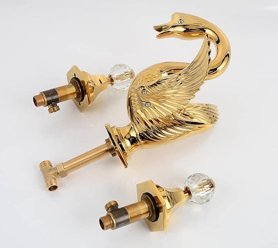 YCCUZA Widespread Bathroom Faucet Swan Design Gold Two Handles 3 Holes 8-16 Inch Bathroom Sink Faucet Lavatory Mixer Tap with Water Supply Hose Deck Mount Bathtub thumbnail 8