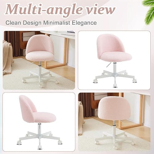 VINGLI Cute Candy Chair Armless Comfy Small Office Desk Vanity Chair with Wheels & Lumbar Support,Teddy Adjustable Rolling Swivel Computer Task Ch for Home Office,Bedroom,Gentle Pink thumbnail 8
