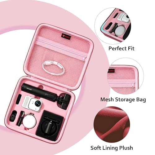 XANAD Hard Case for Insta360 GO Ultra/GO 3S/GO 3 Action 4K Vlog Camera,Pink | Carrying Cases for Insta360 GO Ultra/GO 3S /GO 3 Action Vlogging 4k Cameras Accessories with Rubber Hand Strap-Travel Partner thumbnail 2