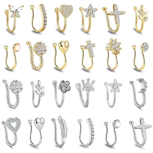 TAMHOO 25 Pcs Multi-Style Fake Nose Rings for Women and Men -Gold Plated Copper African Nose Cuff Non Piercing for Teen Grirls - Nice Gift for Her on Birthday/Valentines Day/Christmas - Image 1