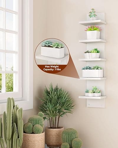 IBUYKE 5 Tier Wall Shelf Unit,White Vertical Shelf,Organizer Tall Tower Design Decorative Wall Mount Shelving for Home, Bedroom,Office Decor WBC009W-2 thumbnail 9