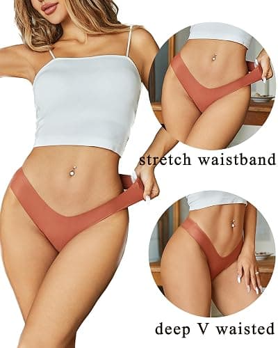 FINETOO Seamless Thongs for Women Sexy No Show Panties Invisible V-waisted Stretch Ladies Underwear 6 Pack thumbnail 2