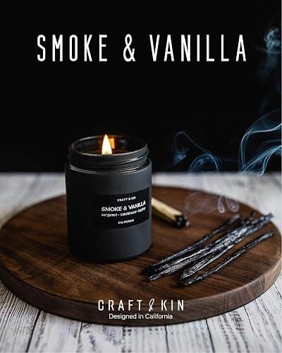 Craft & Kin Scented Black Candles for Men | Premium Smoke & Vanilla Scented Candles | Long Lasting Candle with 45 Hour Burn Time, 7.6oz thumbnail 2