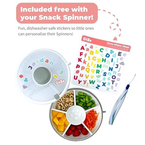 GoBe Kids Small Snack Spinner Flip Bundle with Hand Strap and Sticker Sheet - Reusable Snack Container with 5 Compartment Dispenser and Lid | BPA/PVC Free | Dishwasher Safe | No Spill- GoBe Grey thumbnail 3