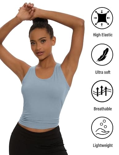 Dalavch 5 Pack Women's Workout Racerback Tank Tops Crop Spandex Yoga Athletic Running Gym Sports Tops for Women thumbnail 4