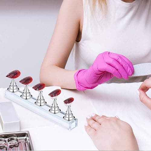 Blulu 2 Sets Nail Stand for Press on Acrylic Nails Display Practice Magnetic Fake Nail Holder for Painting Nails for False Fingernail Manicure Tool Home DIY Salon Supplies(Silver) thumbnail 2