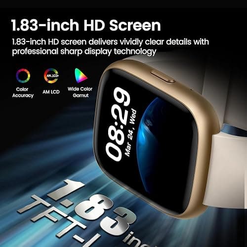 Smart Watch with Alexa Built-in, 1.83" HD Touchscreen Fitness Tracker with Bluetooth Calling, Fitness Watch with Heart Rate/Sleep Monitor/120+ Sports, IP68 Waterproof Smartwatch for Android iOS, Cream thumbnail 2