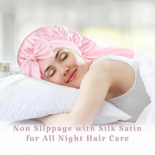 PHILIGHTS Long Satin Bonnet with Tie Band, Reversible Silk Hair Bonnet for Sleeping Women with Curly or Braided Hair thumbnail 6