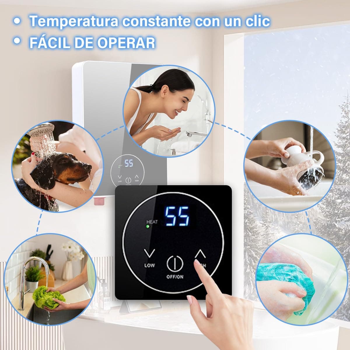 Calentador de Agua Electrico, Calentador de Agua Instantáneo con Rociador de Ducha, Temperatura Ajustable, Boiler Electrico para Hogar Agua Caliente, Calentador de Paso sin Tanque para Cocina Baño thumbnail 4