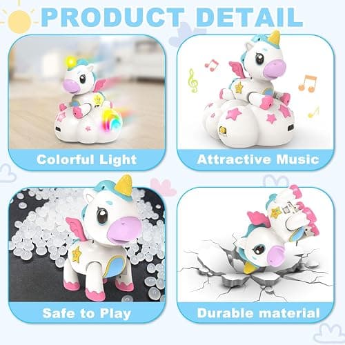 Musical Unicorn Toys for 6 to 12 Months - Baby Crawling Toy with Light-up for 1+ Year Old Girl Boy,Infant Tummy Time Sensory Development Toys with ABC/123 Modes,Birthday Gift 1 Year Old Boys & Girls thumbnail 8