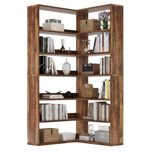 4 EVER WINNER Corner Bookshelf, 6 Tier Bookcase with LED Light and Storage, Industrial Tall Bookshelf Etagere Bookcase, 71” Corner Book Shelf with Storage Display Rack with Baffles for Home Office thumbnail 6
