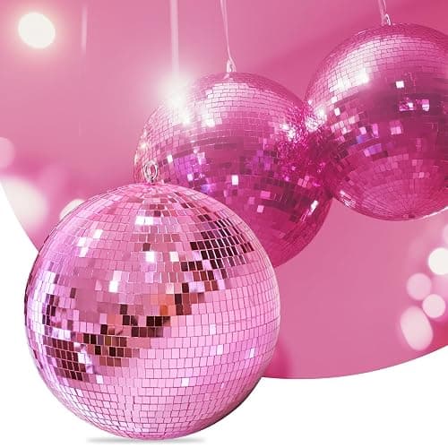 12" Mirror Disco Ball with Hanging Ring, 12 Inch Pink Disco Ball Decor with 20pcs Replacement Mirror for DJ Club, Party, Wedding, Home Decor, Live Stage for Easy Installation, Disco Ball Mirror Ball thumbnail 2