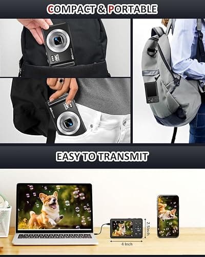 4K Digitalkamera,2.8 Zoll 64MP UHD Fotokamera mit 32-GB-Karte, 1200mAh Akku, 16-facher Digitalzoom Autofokus Kompaktkamera für Kinder Anfänger Teenager thumbnail 6