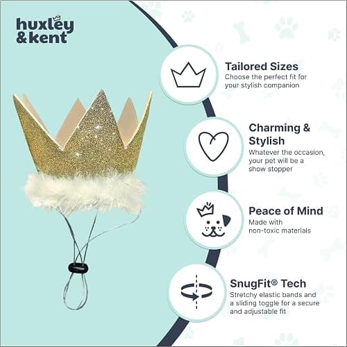 Huxley & Kent Pet Party Crown – Adjustable Glitter Crown Hat with SnugFit Straps – Party Accessory for Dogs & Cats – Gold, Small thumbnail 4
