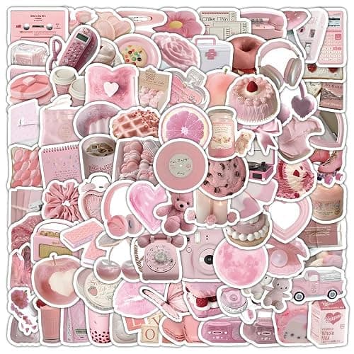 100PCS Pink Small-Sized Coquette Stickers, Aesthetic Cute Pink Coquette Sticker for Water Bottles Diaries Phones Laptops Luggage, Vinyl Waterproof Graffiti Decals for Girls Teens - Image 1