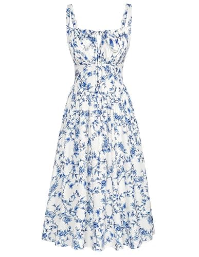 Scarlet Darkness Floral Printed Corset Dress Ruched Bust Cami Dress Flowy Sundress - Image 1