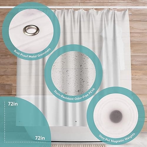 BigFoot Clear Shower Curtain Liner - 72x72 Odorless Plastic with Magnets, Washable Long Bathroom Curtain - Premium PEVA Waterproof Bath Shower Liner, Rust-Proof Bathroom Essentials - 1a Peva Clear Premium - 72"W x 72"L (Pack of 1) thumbnail 3