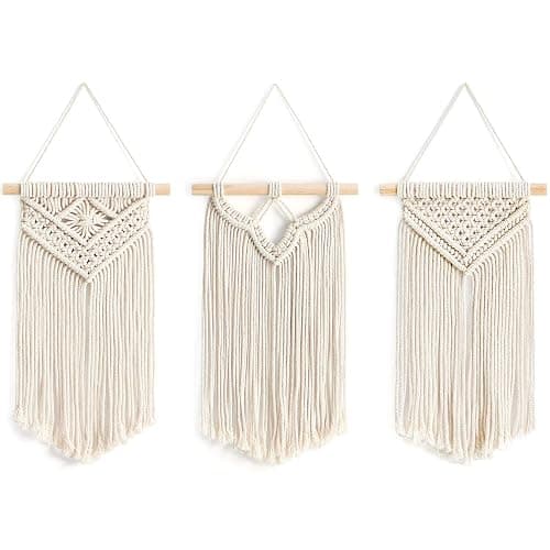 Mkono Small Macrame Wall Hanging, Boho Bedroom Decor, 3 Pack, 8" Wx14 L | Handwoven Cotton Cord, Bohemian Art, Living Room Apartment Nursery Gallery, Christmas Housewarming Birthday Gift - Image 1