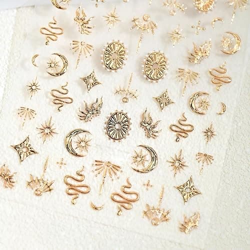 5D Embossed Gold Nail Art Stickers Star Nail Stickers for Nail Art Moon Star Nail Decals Snake Nail Design Gold Nails Supplies for Women Girls DIY Nails Decoration Accessories thumbnail 7