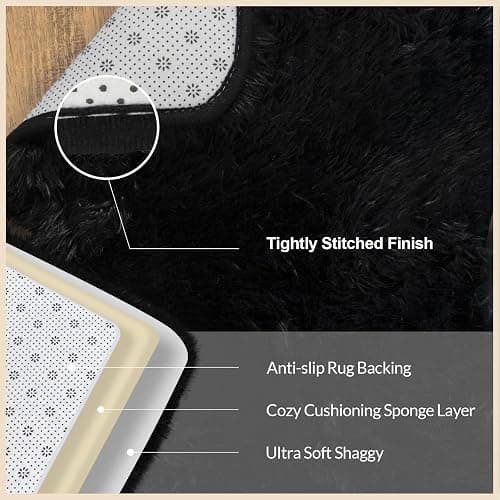 Mugorn 8x10 Area Rugs for Living Room, Large Fluffy Black Rugs for Bedroom, Soft Carpet Shag Kids Room Rug, Non-Slip Fuzzy Rugs Indoor (8ft x 10ft, Black) thumbnail 2