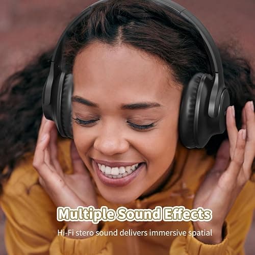 KVIDIO Bluetooth Headphones Over Ear, 65 Hours Playtime Wireless Headphones with Microphone, Foldable Lightweight Headset with Deep Bass,HiFi Stereo Sound for Travel Work PC Cellphone (Black) thumbnail 4