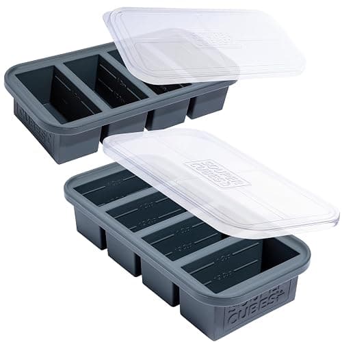 Souper Cubes 1 Cup Silicone Freezer Tray with Lids, Perfect for Storing Broth, Leftovers, Rice, Sauce and More, Silicone Soup Freezer Molds for Meal Prepping - Charcoal - 2-Pack - Image 1