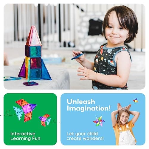 PicassoTiles 100 Piece Mini Magnetic Tiles, Travel STEM Toy for Kids 3+ | Diamond-shaped design, translucent pieces, compact carrying case, Montessori-inspired play, screen-free creativity thumbnail 5