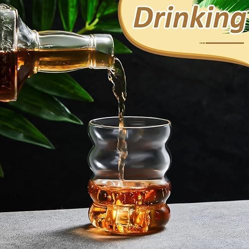 ALINK 350 ML gerippte trinkgläser Set of 2 with Glass Straws, bubble gläser, wave gläser, Wassergläser,Longdrinkgläser,Trinkgläser,Cocktail Gläser for Milk,Soda thumbnail 7