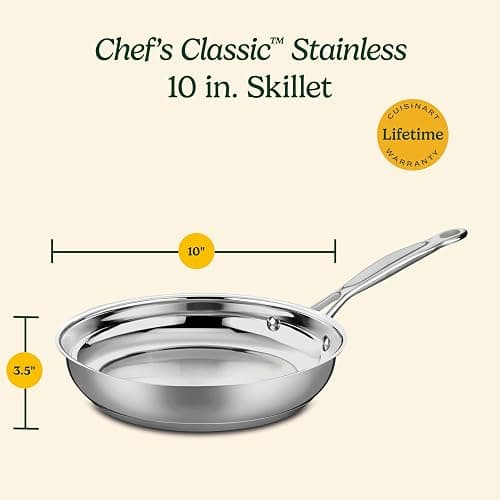 Cuisinart 10-Inch Open Skillet, Stainless Steel Skillet with Lid, Large Kitchen Pan, Dishwasher Safe, Compatible with Induction, Electric, Gas Cooktops, Oven Safe Saucepan, Cool Grip Handles thumbnail 3