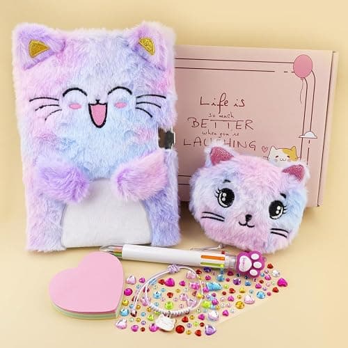 PJDRLLC Cat Diary with Lock, Gift for 6 7 8 Year Old Girl, Secret Diary Journal Notebook with Coin Purse, Multicolored Pen, Post-it Note, Stickers, Practical Gift for Birthday (A Happy Cat) thumbnail 4