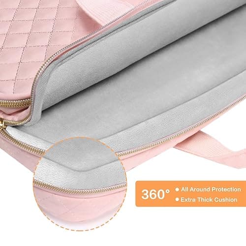 MOSISO 360 Protective Laptop Case 14 inch, 14 inch Laptop Sleeve | Compatible with HP Lenovo Dell ASUS Acer, HP Stream, Dell Latitude,Square Quilted Bag with 2 Pockets&Handle&Belt, Chalk Pink thumbnail 2