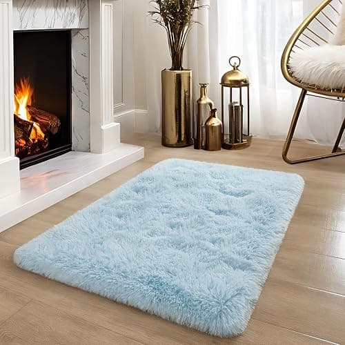 YJ.GWL Area Rugs for Bedroom, 2x3 Door Mat Washable Small Light Blue Bedside Rug,Fluffy Shaggy Entryway Rugs for Living Room, Shag Indoor Floor Carpet for Kids Boy and Girls, Home Decor Aesthetic thumbnail 4