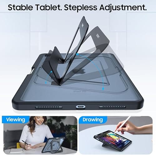 Fintie Shockproof Case for iPad Air 11-inch M3 (2025) / M2 (2024), iPad Air 5th (2022) / 4th Generation (2020) 10.9 Inch - Slim Frosted Hard Cover with Multi-Angle Kickstand & Pencil Holder, Black thumbnail 3